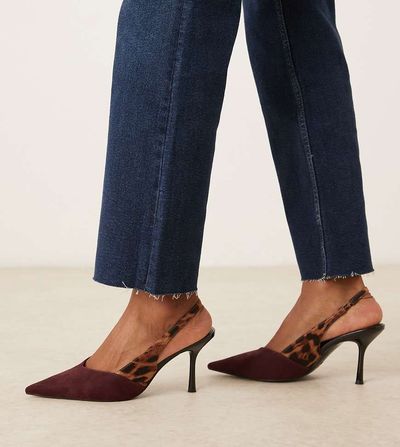 ASOS DESIGN ASOS DESIGN Wide Fit Sabrina slingback stiletto heel shoes in burgundy and leopard-Multi