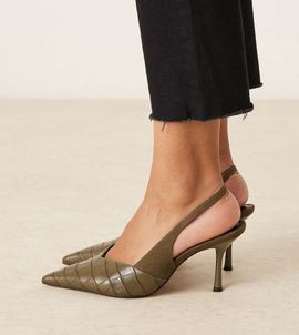 ASOS DESIGN ASOS DESIGN Wide Fit Sabrina slingback stiletto heel shoes in olive croc-Multi