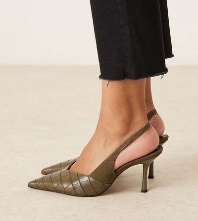ASOS DESIGN ASOS DESIGN Wide Fit Sabrina slingback stiletto heel shoes in olive croc-Multi