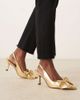 ASOS DESIGN ASOS DESIGN Wide Fit Saffron bow detail mid heel shoes in gold - 1
