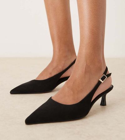 ASOS DESIGN ASOS DESIGN Wide Fit Skip slingback kitten heel shoes in black suedette