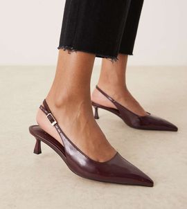 ASOS DESIGN ASOS DESIGN Wide Fit Skip slingback kitten heel shoes in burgundy patent-Red