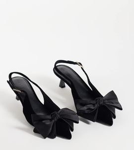 ASOS DESIGN ASOS DESIGN Wide Fit Stardust bow detail slingback kitten heels in black velvet