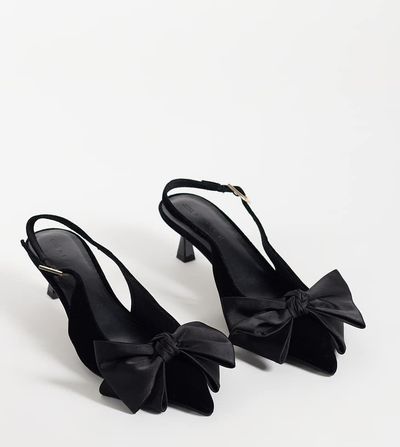 ASOS DESIGN ASOS DESIGN Wide Fit Stardust bow detail slingback kitten heels in black velvet