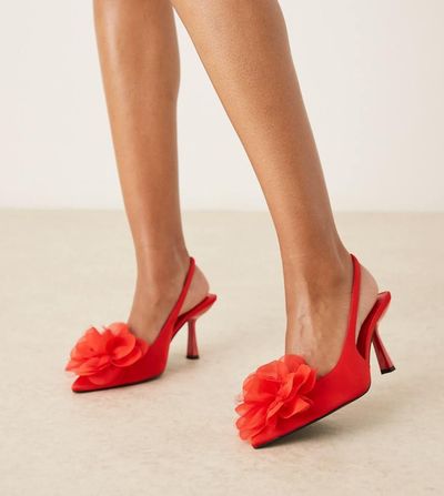 ASOS DESIGN ASOS DESIGN Wide Fit Sunrise corsage slingback mid heeled shoes in red