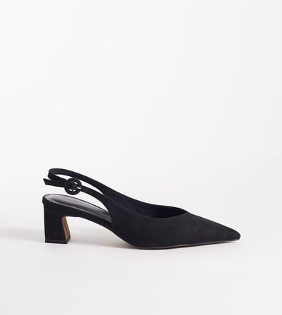 ASOS DESIGN ASOS DESIGN Wide Fit Swift slingback block heeled shoes in black suedette