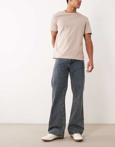 ASOS DESIGN ASOS DESIGN wide leg flare jeans in vintage wash blue-Black