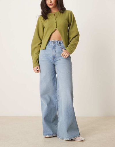 ASOS DESIGN ASOS DESIGN wide leg jean with braided waist in midwash-Blue