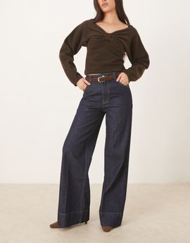 ASOS DESIGN ASOS DESIGN wide leg jeans with crease front and belt in rinse-Navy