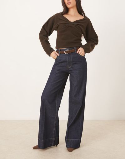 ASOS DESIGN ASOS DESIGN wide leg jeans with crease front and belt in rinse-Navy