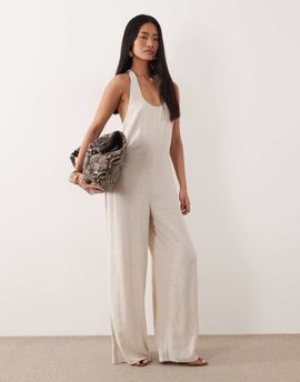 ASOS DESIGN ASOS DESIGN wide leg jumpsuit with twist back in stone-Neutral