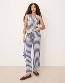 ASOS DESIGN ASOS DESIGN wide leg pants in brown and blue stripes - part of a set-Multi