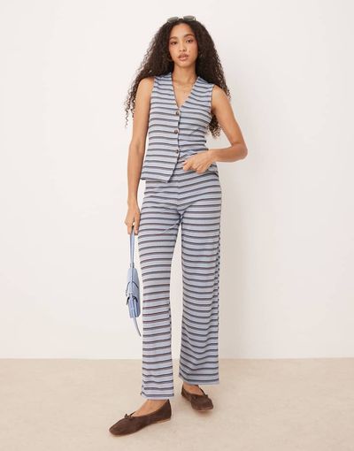 ASOS DESIGN ASOS DESIGN wide leg pants in brown and blue stripes - part of a set-Multi