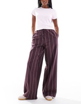 ASOS DESIGN ASOS DESIGN wide leg pants in burgundy stripe-Red