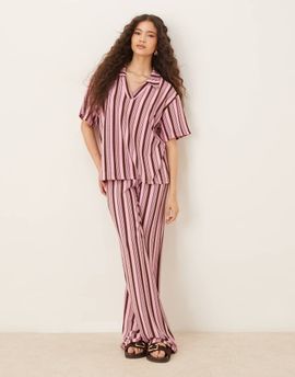 ASOS DESIGN ASOS DESIGN wide leg pants in pink and choc stripe - part of a set-Multi
