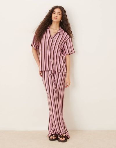 ASOS DESIGN ASOS DESIGN wide leg pants in pink and choc stripe - part of a set-Multi