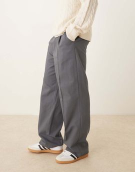 ASOS DESIGN ASOS DESIGN wide leg pants with pleat detailing in gray-Navy