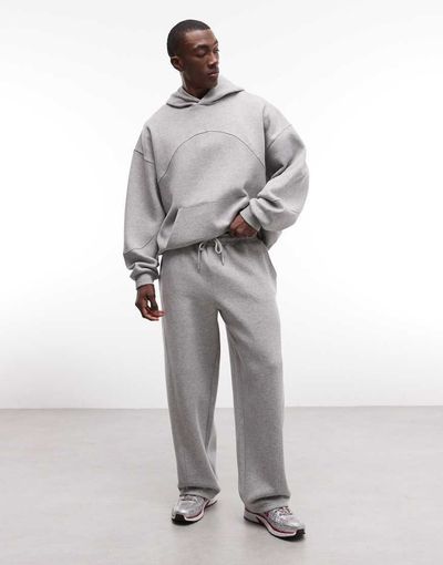 ASOS DESIGN ASOS DESIGN wide leg sweatpants with cut and sew in gray heather
