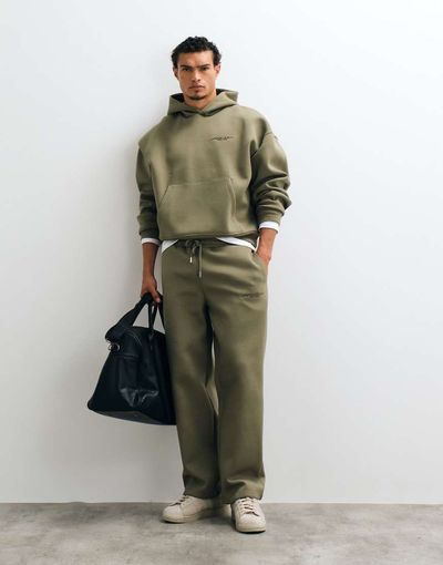 ASOS DESIGN ASOS DESIGN wide leg sweatpants with embroidery in olive green scuba-style fabric