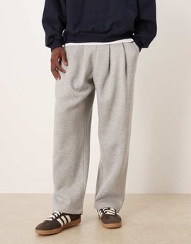 ASOS DESIGN ASOS DESIGN wide leg sweatpants with pleats in heather gray