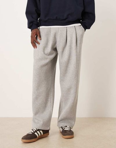 ASOS DESIGN ASOS DESIGN wide leg sweatpants with pleats in heather gray