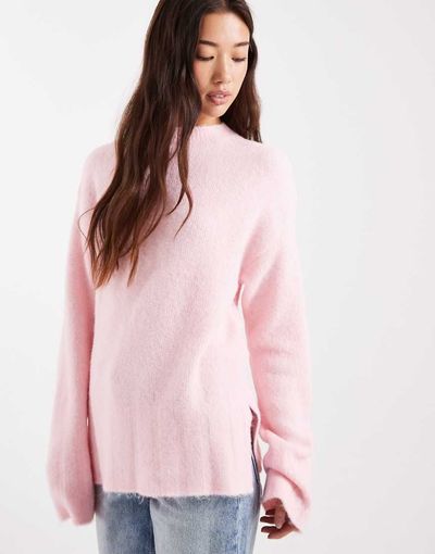 ASOS DESIGN ASOS DESIGN wide sleeve knit sweater with wool in light pink