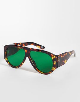 ASOS DESIGN ASOS DESIGN wide temple aviator fashion glasses with bright green lens-Brown