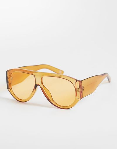 ASOS DESIGN ASOS DESIGN wide temple aviator sunglasses in crystal orange