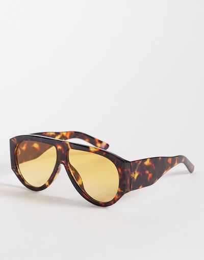 ASOS DESIGN ASOS DESIGN wide temple chunky aviator light tint sunglasses in tort with pale orange lens-Brown