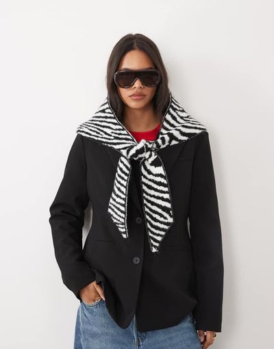 ASOS DESIGN ASOS DESIGN wide tie triangle scarf in zebra-MULTI