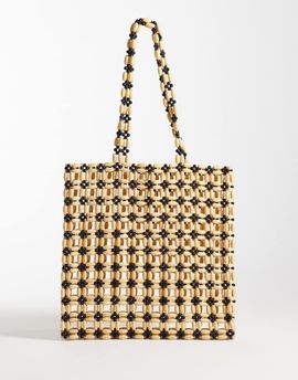 ASOS DESIGN ASOS DESIGN wood look beaded tote-Neutral