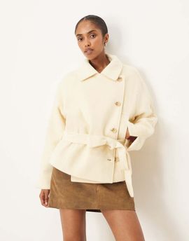 ASOS DESIGN ASOS DESIGN wool blend short trench coat with low belt in buttermilk-Yellow