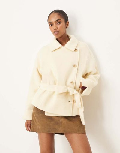 ASOS DESIGN ASOS DESIGN wool blend short trench coat with low belt in buttermilk-Yellow