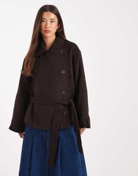 ASOS DESIGN ASOS DESIGN wool blend short trench coat with low belt in chocolate-Brown