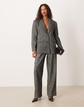 ASOS DESIGN ASOS DESIGN wool blend tailored barrel leg suit pants in brushed black and white herringbone-Multi