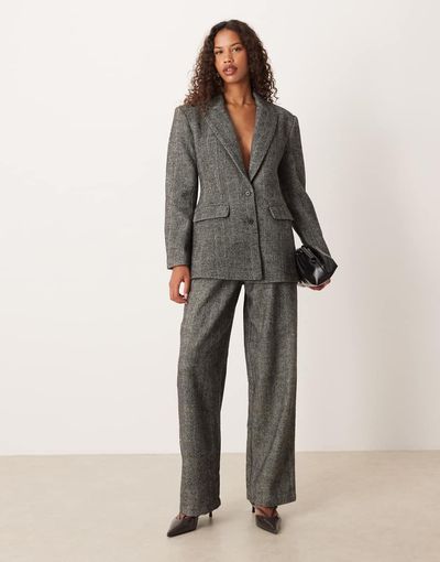 ASOS DESIGN ASOS DESIGN wool blend tailored barrel leg suit pants in brushed black and white herringbone-Multi