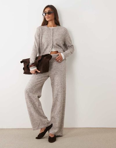 ASOS DESIGN ASOS DESIGN wool blend wide leg pants in oatmeal - part of a set-Neutral