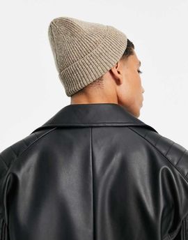 ASOS DESIGN ASOS DESIGN wool fisherman ribbed beanie with waffle knit detail in oatmeal-Neutral