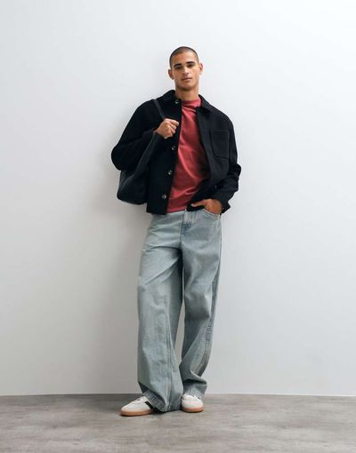 ASOS DESIGN ASOS DESIGN wool look double pocket shacket in black