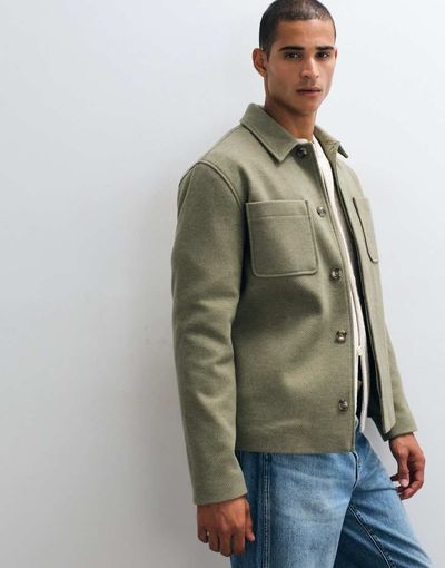 ASOS DESIGN ASOS DESIGN wool look double pocket shacket in khaki-Green