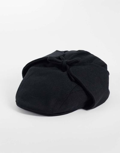 ASOS DESIGN ASOS DESIGN wool look flat cap with ear flaps in black