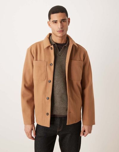 ASOS DESIGN ASOS DESIGN wool look shacket in dark tan-Brown