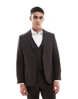 ASOS DESIGN ASOS DESIGN wool rich slim suit jacket in brown herringbone