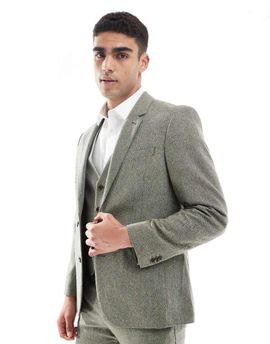 ASOS DESIGN ASOS DESIGN wool rich slim suit jacket in green herringbone
