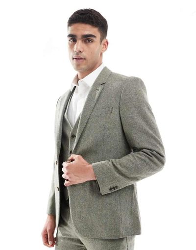 ASOS DESIGN ASOS DESIGN wool rich slim suit jacket in green herringbone