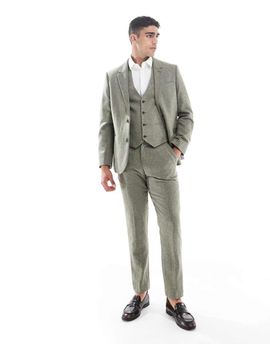 ASOS DESIGN ASOS DESIGN wool rich slim suit pants in green herringbone