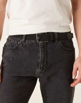 ASOS DESIGN ASOS DESIGN woven belt with faux leather end piece in black-White