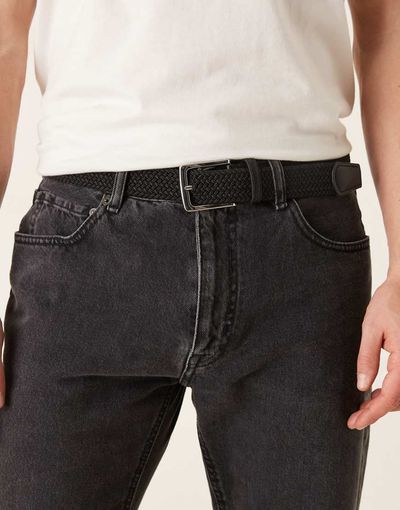 ASOS DESIGN ASOS DESIGN woven belt with faux leather end piece in black-White