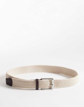 ASOS DESIGN ASOS DESIGN woven belt with faux leather tip in stone-Neutral