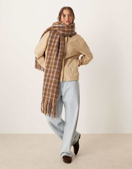 ASOS DESIGN ASOS DESIGN woven checked scarf in chocolate with pale blue-Multi